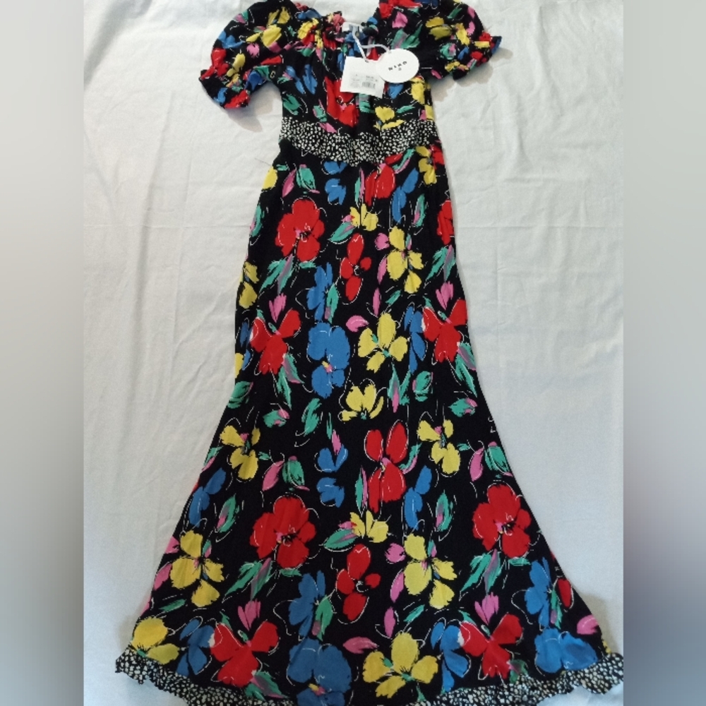 Rixo for Target black floral off shoulder maxi dress NWT